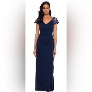 XSCAPE 18 Navy Elegant Evening Mother of Groom Bride Cap Sleeve Embellished Gown